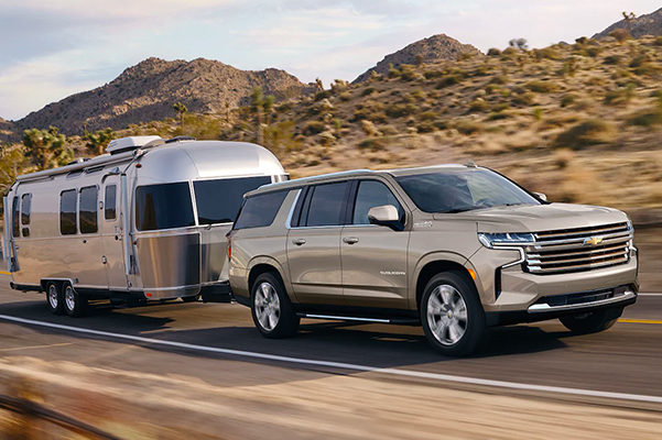 2021 Chevy Suburban towing a camper
