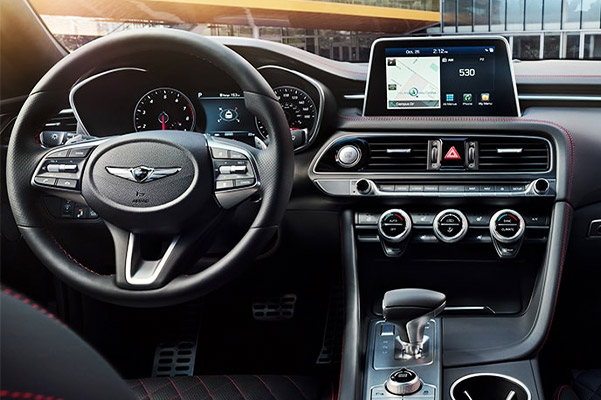 2021 Genesis G70 interior dashboard and steering wheel