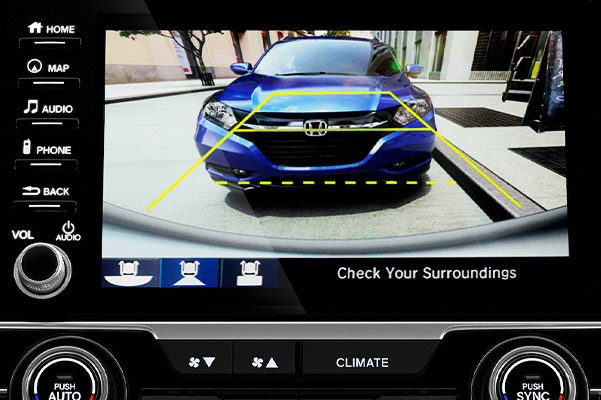Multi-angle rearview camera detail on Display Audio touch-screen in the 2021 Honda Civic Touring Sedan.