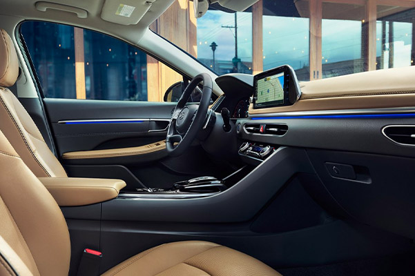 Interior view of the front seat in a 2021 Hyundai Sonata Hybrid