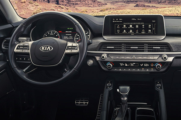 Interior view of dashboard and entertainment center.