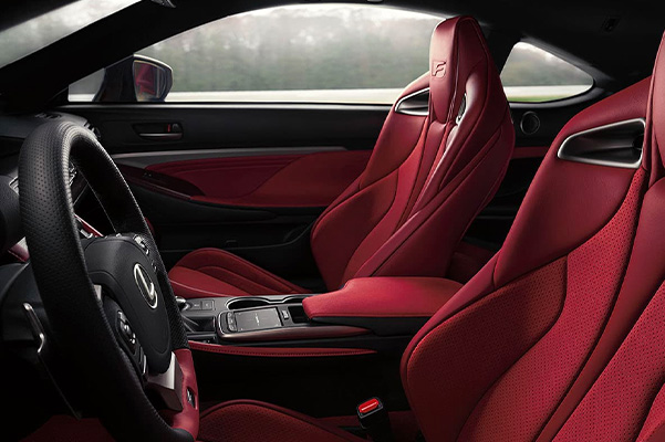 Interior shot of the front seats in a 2021 Lexus RC F