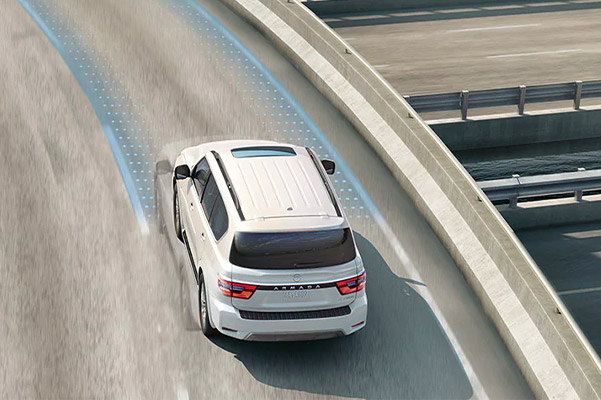 Lane assist sensors on a 2021 Nissan Armada driving over an overpass