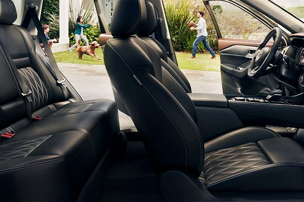 2021 Nissan Rogue Interior showcasing black leather seats