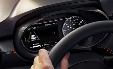 Interior shot of a 2021 Nissan Versa with advanced drive-assist display