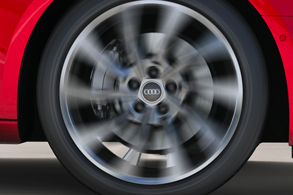 Detail shot of a 2022 Audi A4 wheel.