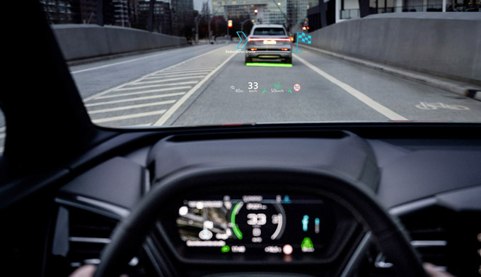 head-up display shown in Audi Q4 e-tron to illustrate safety feature