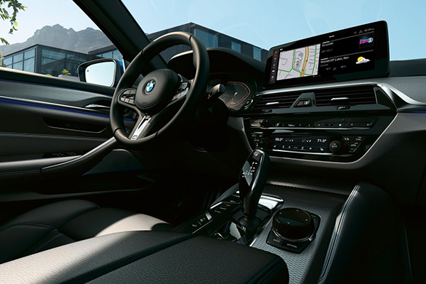 Interior shot of a 2022 BMW 5 Series drivers view