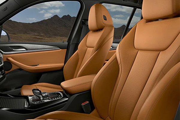 Interior shot of the front row in a 2022 BMW X3.