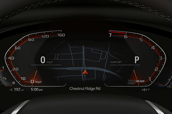 Detail shot of the driver's dashboard in a 2022 BMW X3.