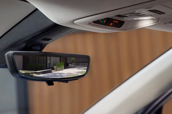 Interior detail shot of a rear view mirror in a 2022 Buick Enclave.