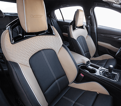 2022 Cadillac CT5-V Blackwing; interior image seen in Natural Tan/Jet Black; Front Seats.