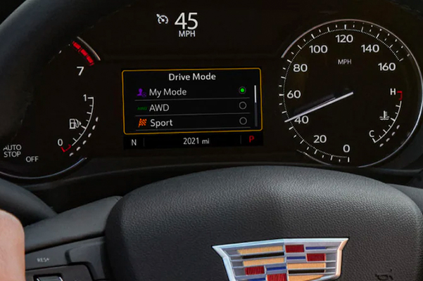 Detail shot of a 2022 Cadillac XT4 dashboard,