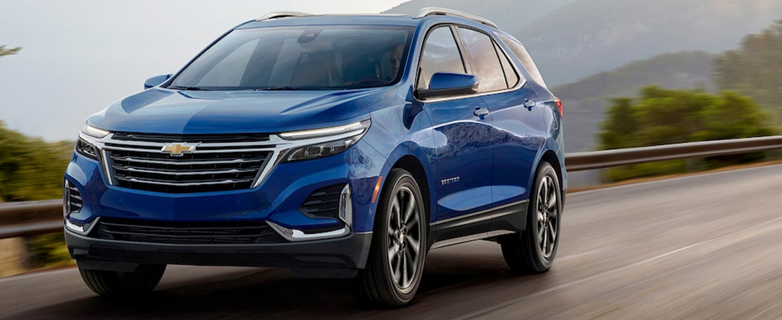 2022 Chevy Equinox Small SUV Driving on Mountainside: Front Three-Quarter View