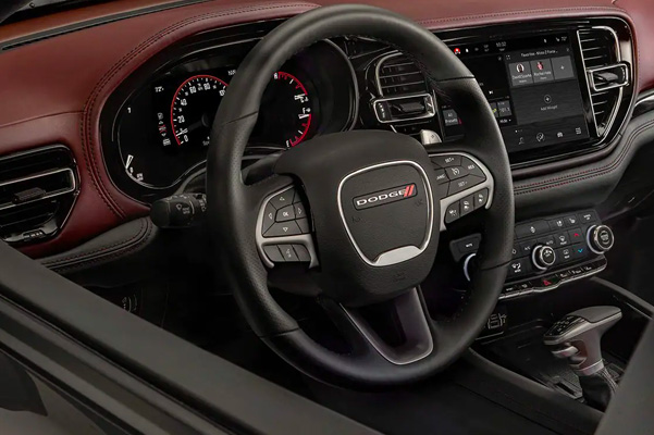 View of the steering wheel on the 2022 Dodge Durango.