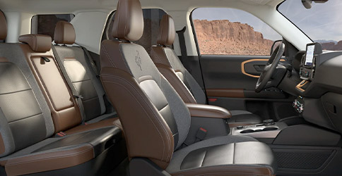 Close up interior of the 2022 Ford Bronco™ Sport, featuring two-tone seats
