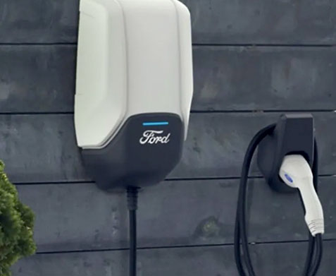 The Ford Connected Charge Station mounted on a wall