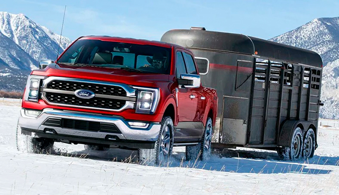 2022 Ford F-150® towing a trailer with horses
