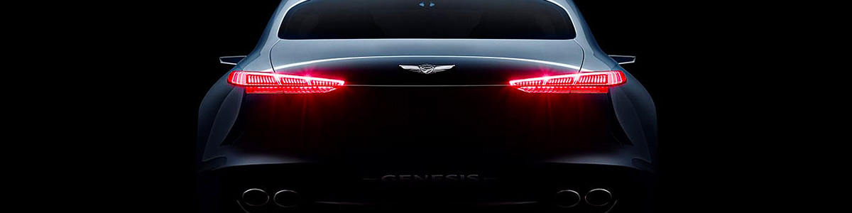 Rear view of the New Genesis New York Concept with it's tail lights on