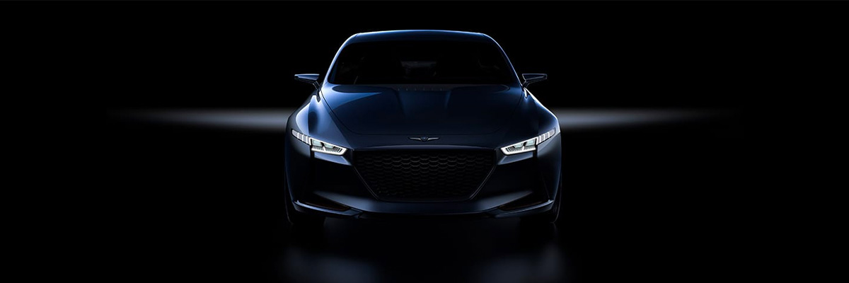 The New Genesis New York Concept with it's lights on in a blacked out background