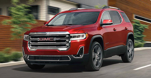 Front view of red 2022 GMC Acadia