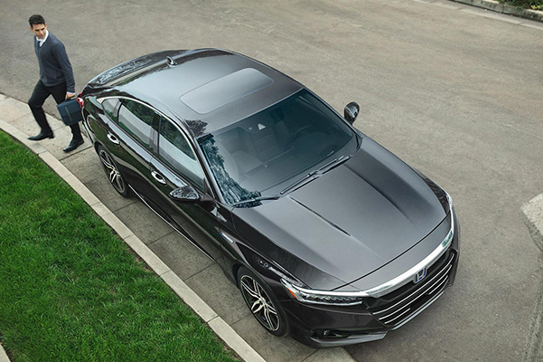 Bird's eye view of the 2022 Honda Accord Hybrid parked on the side of the road