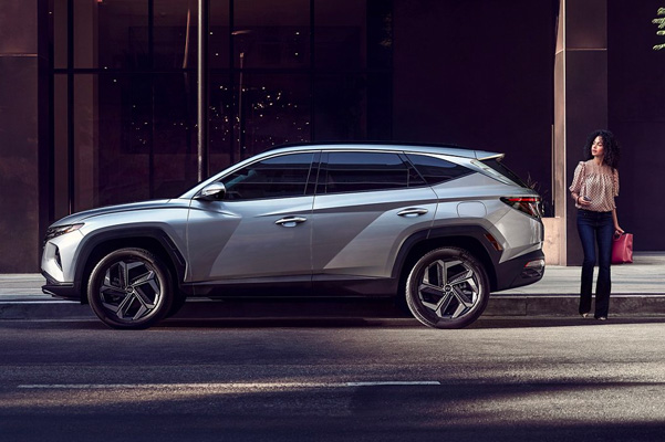 Exterior shot of a 2023 Hyundai Tucson parked.