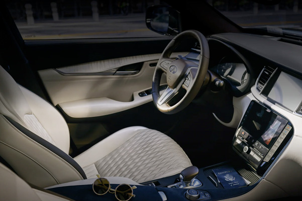 Close up of 2022 INFINITI QX50 interior highlighting QX50's front seats
