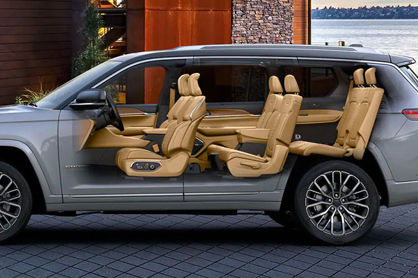 Cross section of 2022 Jeep Grand Cherokee L showing off 3 rows of seating