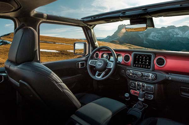 The dashboard inside the 2022 Jeep Wrangler