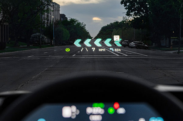 Augmented Reality Head-Up Display showing key safety information in the 2022 Kia EV6