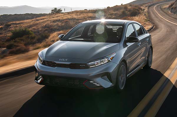 2022 Kia Forte Driving In The Mountains Three-Quarter View