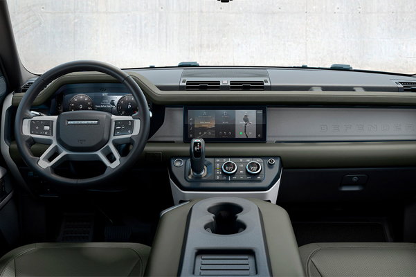 Interior shot of a 2022 Land Rover Defender dashboard
