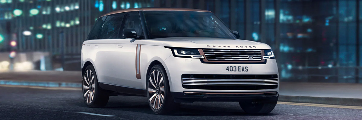 Exterior shot of a 2022 Range Rover driving on city road