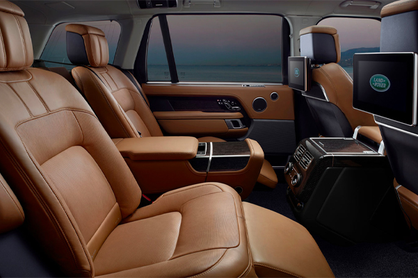 Interior shot of the second row in a 2022 Range Rover.