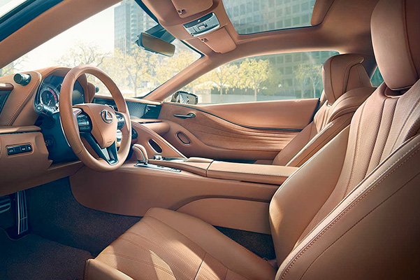 Interior of the Lexus LC shown in Toasted Caramel leather.