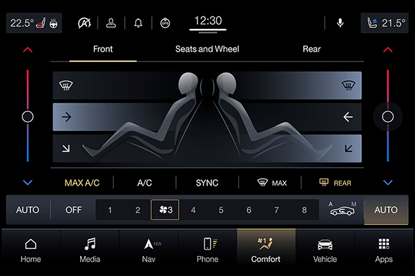 Screen on a 2022 Maserati Ghibli displaying Seats and Wheel options.