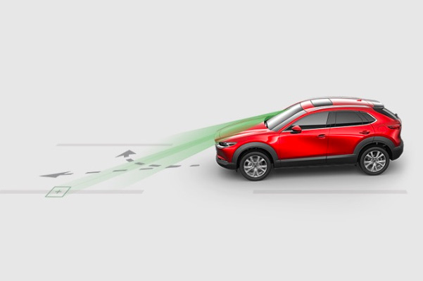Mazda Lane-Keep Assist illustration in motion