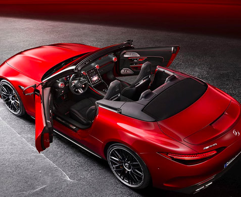 Above shot of a 2022 Mercedes-Benz AMG SL with doors open.