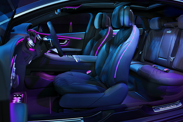 Side interior shot of a 2022 Mercedes-Benz EQS.