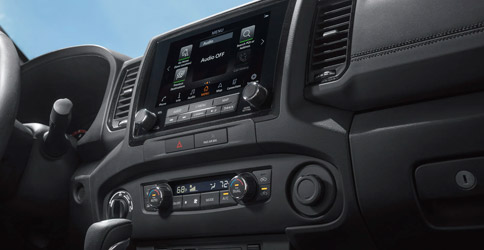 The center console for the 2022 Nissan Frontier showing the touchscreen