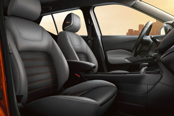 2022 Nissan Kicks interior view showing leather-appointed seating