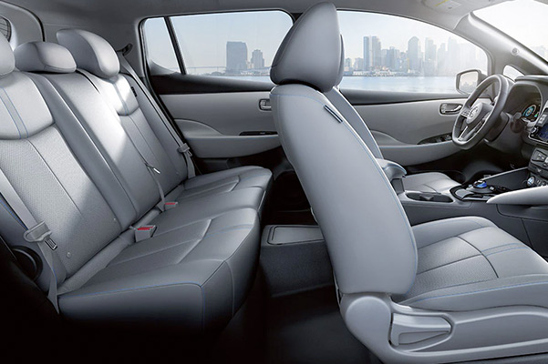 2022 Nissan LEAF interior view showing leather-appointed seating