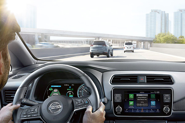 2022 Nissan LEAF interior view showing dashboard and center console