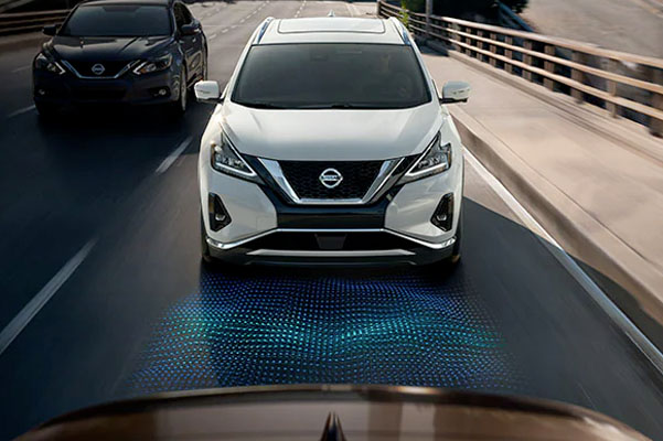 2022 Nissan Murano seen from the front showing Safety Shield 360 Automatic emergency braking sensors