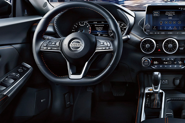 2022 Nissan Sentra showing D-shaped steering wheel.