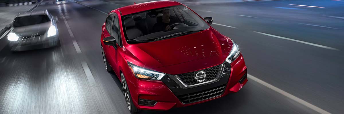 2022 Nissan Versa with it's signature V-Motion grille