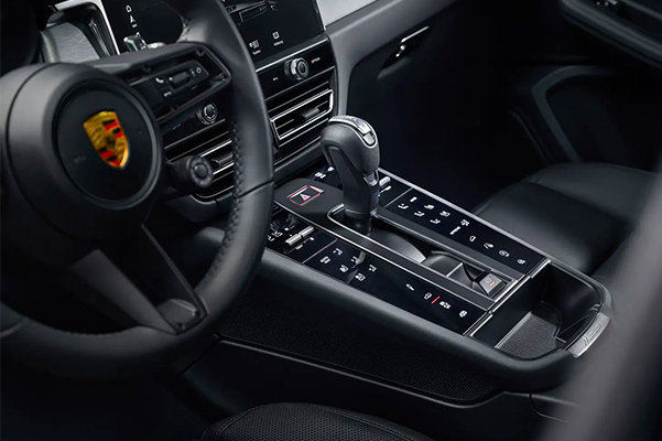 Interior shot of a center console in a 2022 Porsche Macan.