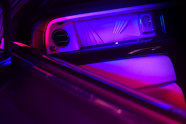 Detail shot of the interior of a 2022 Rolls-Royce Phantom.