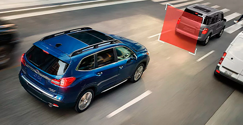 A photo illustration showing the pre-collision braking sensors on the Subaru Ascent.